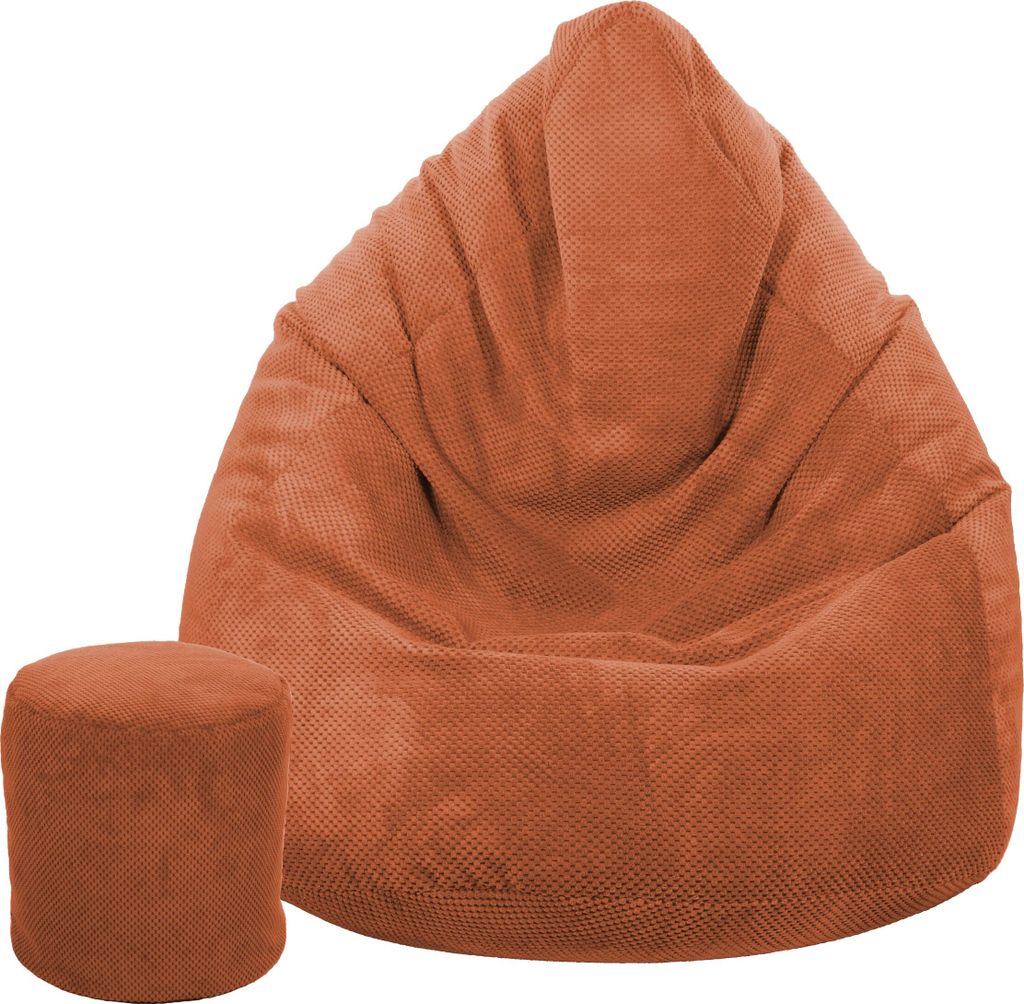 Sitzsack mit Hocker 100x75 Fußstütze Plüsch orange Produktbild 