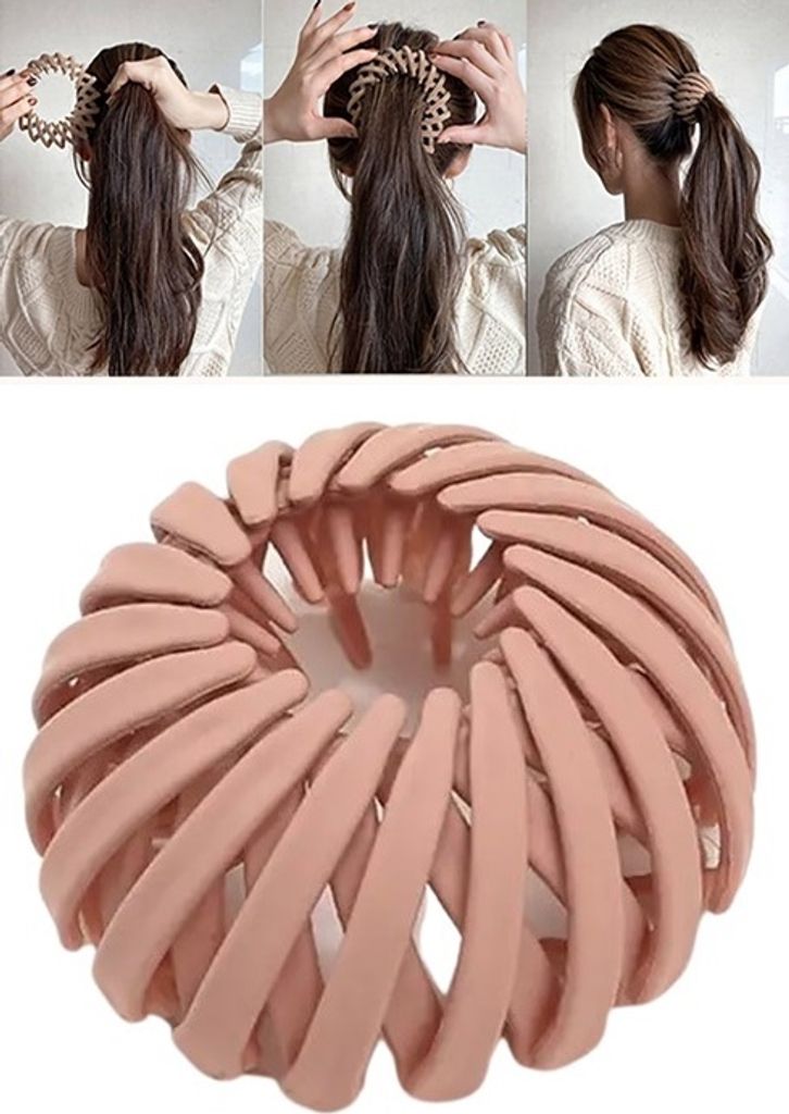 GKA Vogelnest Haargummi rosa Haarhalter für Hochsteckfrisuren Pferdeschwanz Dutt Half-Up Haarspange Schnellbinde Haarwerkzeug mit Zahndesign