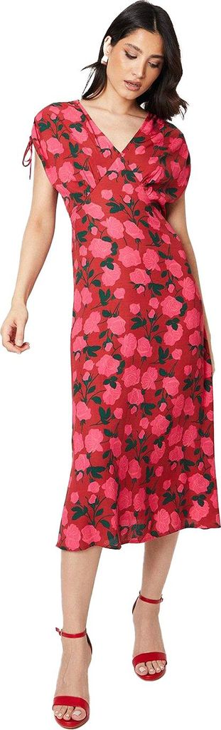 Dorothy Perkins - Midikleid V-Ausschnitt für Damen Gerafft DP5101 (38 DE) (Rot)