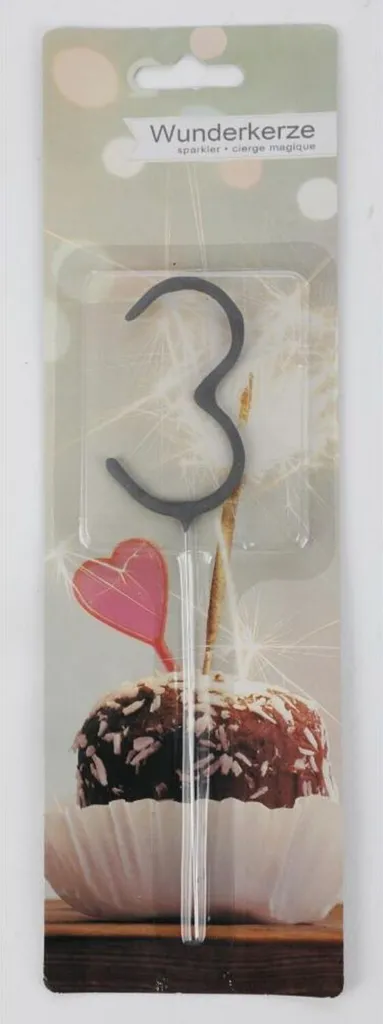 Bougie étincelante chiffre 3 pour anniversaire 16cm décoration 77429