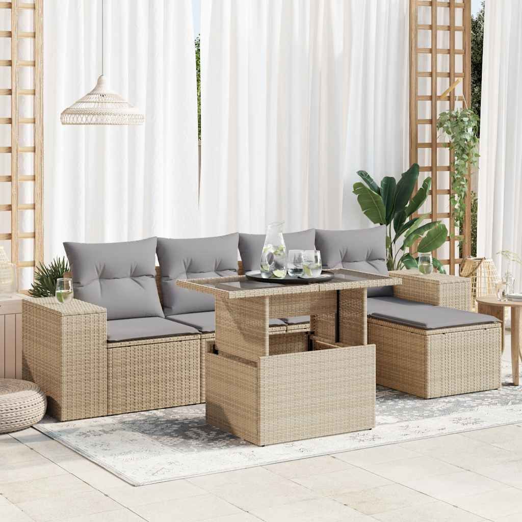 Maison Exclusive - 6-tlg. Garten-Sofagarnitur mit Kissen Beige Poly Rattan
