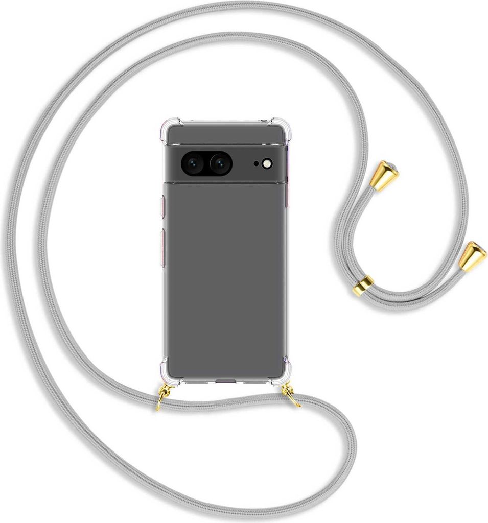 Handykette Backcover-Schutzhülle mit Band (Metall goldfarben) für Google Pixel 7 - silbergrau