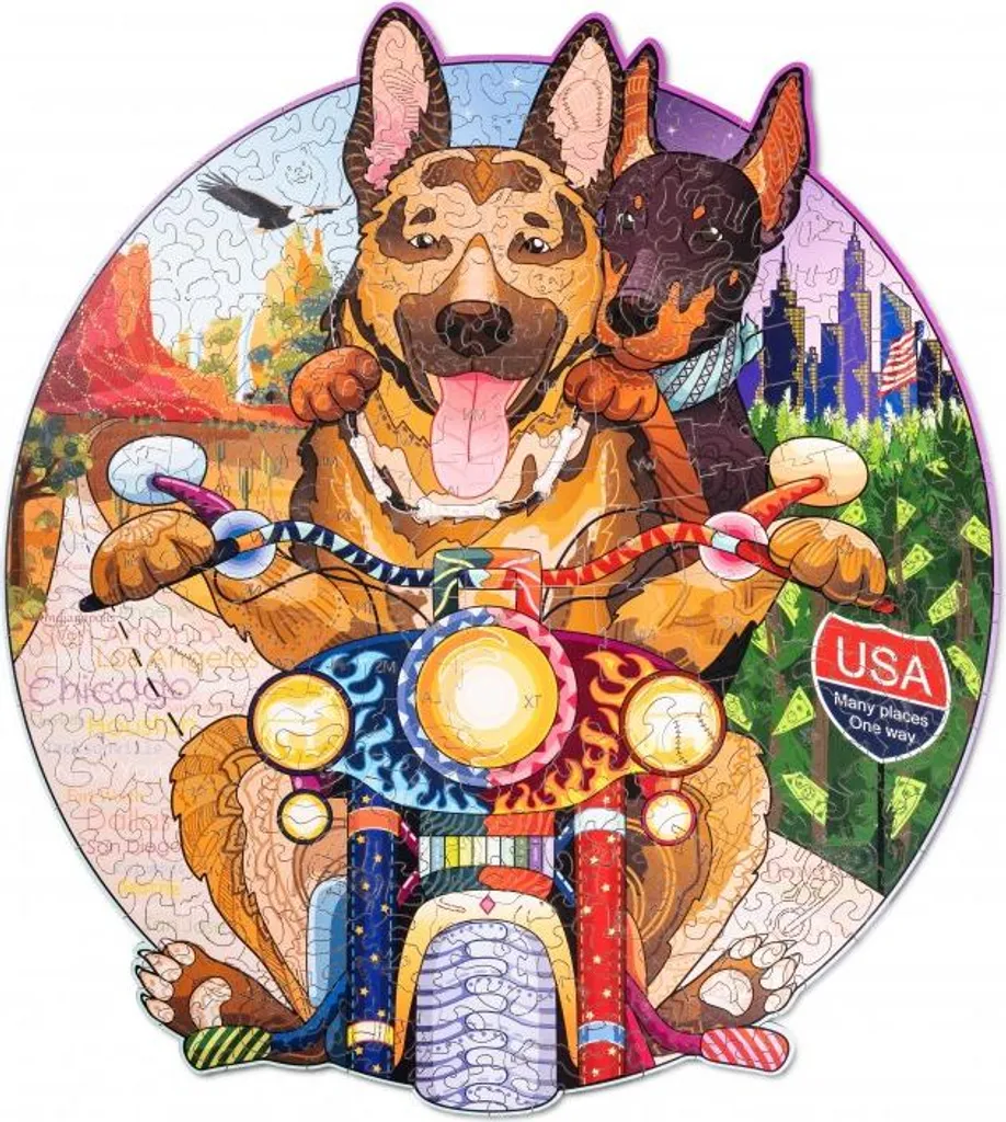 Cadeau Idéal Puzzle Bois 2D Chiens de Motards 256 Pièces WT Loisir