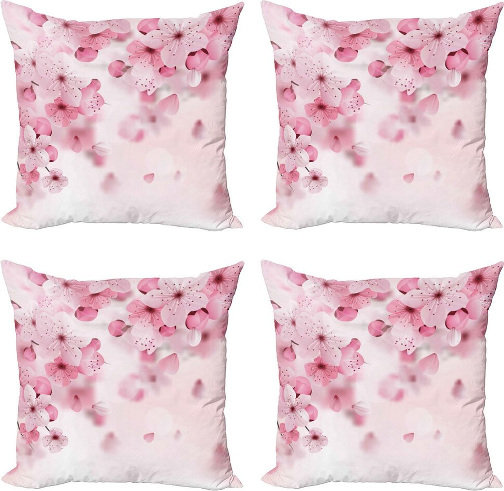 ABAKUHAUS Blumen Kissenbezug Set (4 Stück), Eastern Sakura Blumen, Moderner Doppelseitiger Digitaldruck, 40 cm x 40 cm, Blassrosa Baby-Rosa