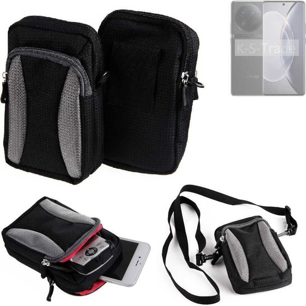 K-S-Trade Holster Schutz Hülle kompatibel mit Vivo X90 Pro Handy Hülle Gürteltasche Umhängetasche mit Zusatzfach schwarz