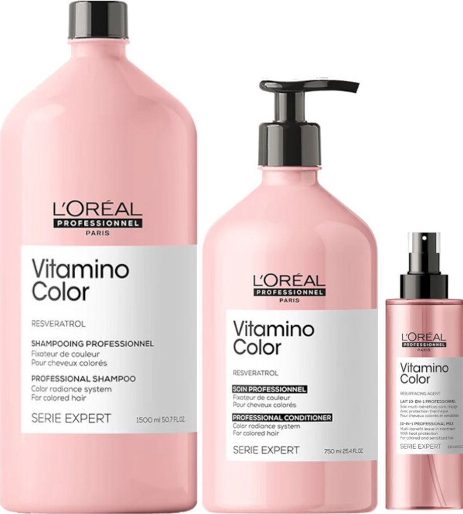 Loreal Vitamino Color Shampoo 1500ml + Loreal Vitamino Color Conditioner 750ml + Loreal Vitamino Color 10in1 190ml NEW