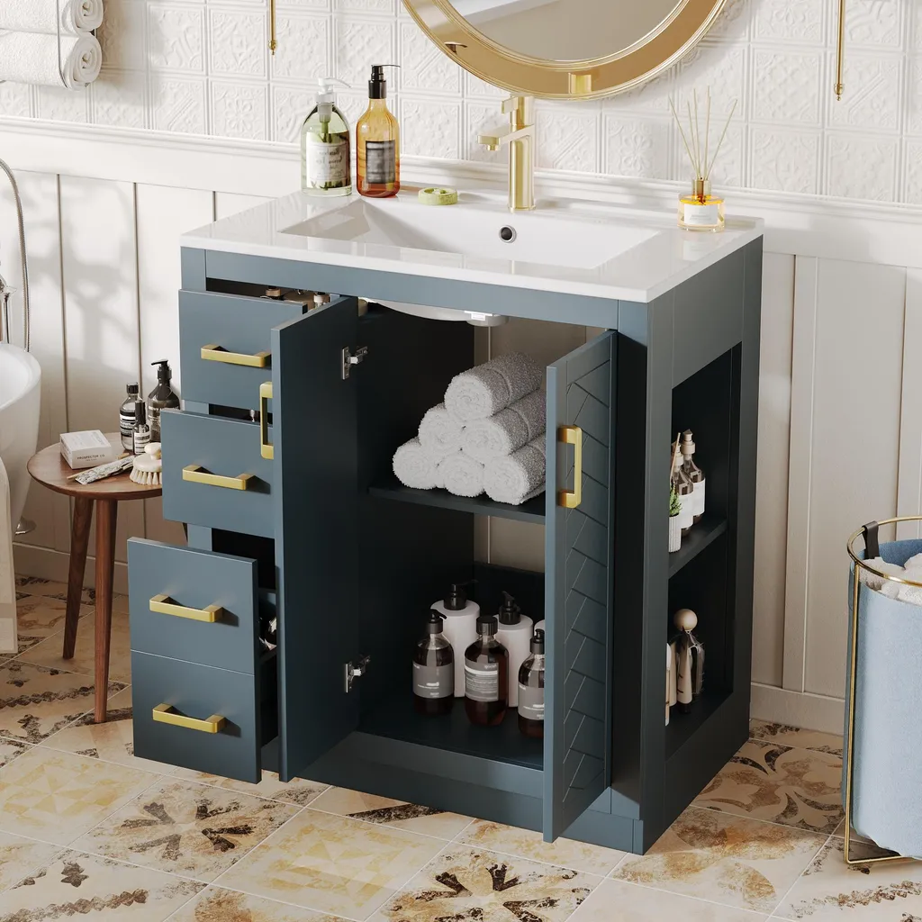 Meuble sous lavabo bleu pour organiser votre salle de bain avec style