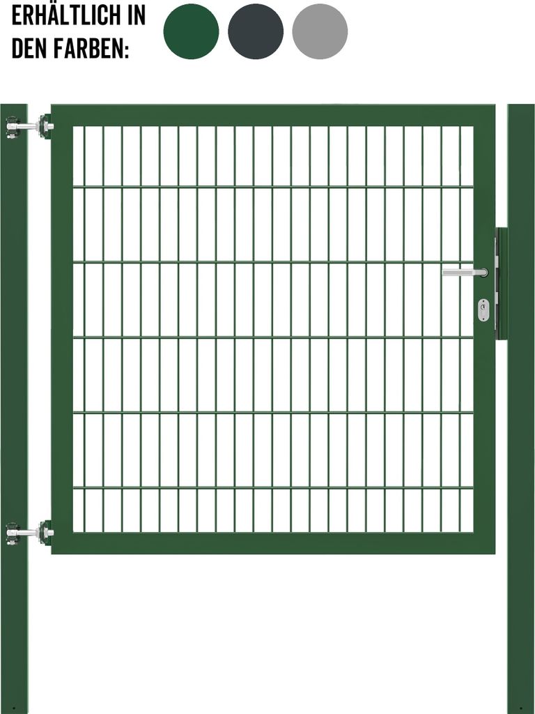 Alberts Einzeltor Flexo Plus mit Zubehör, zum Einbetonieren, grün, Breite 125 cm, Höhe 100 cm, Pfostenstärke 80 x 80 mm
