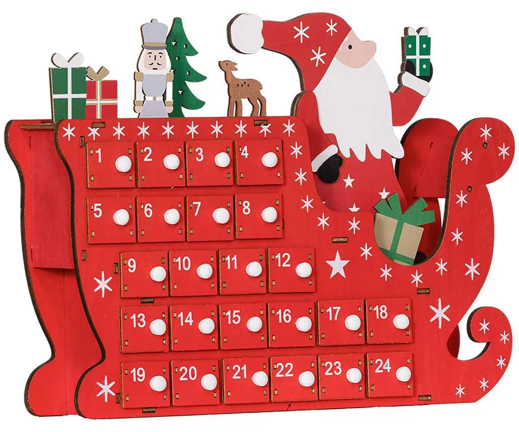 Calendrier de l'Avent en bois à remplir - Père Noël et Traîneau rouge