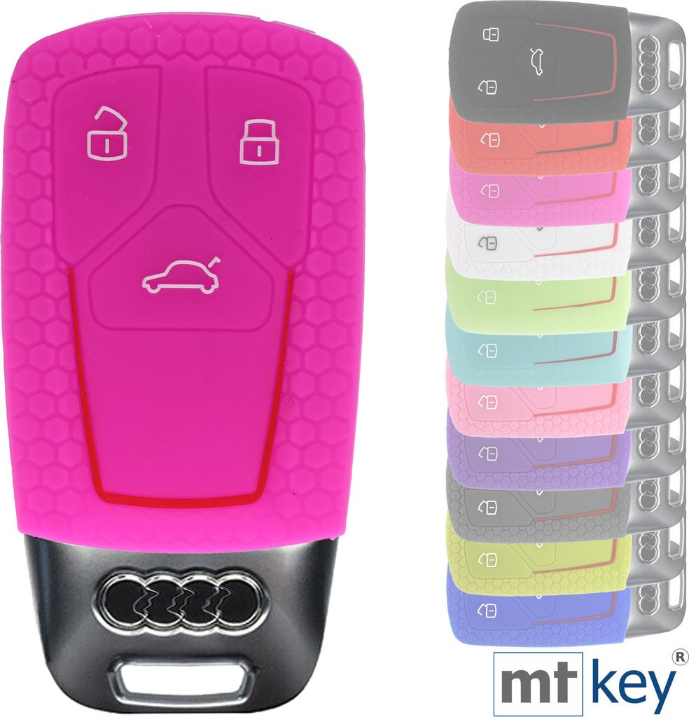 Auto Schlüssel Hülle Silikon Schutz Cover im Wabe Design Pink kompatibel mit Audi A4 A5 A6 A7 TT Q2 Q5 Q7 A8 Q8 3 Tasten KEYLESS SMARTKEY
