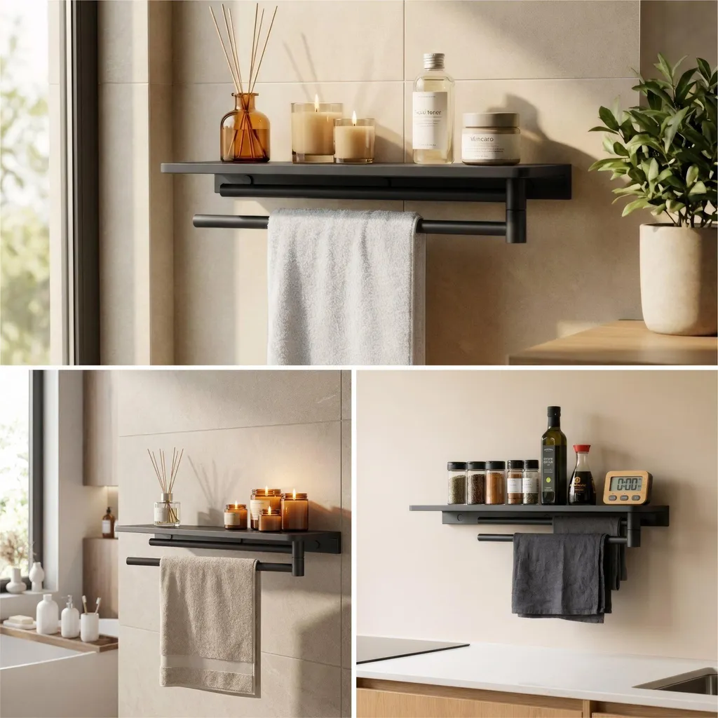 Étagère de douche et porte-serviettes gris pour optimiser l'espace - 5
