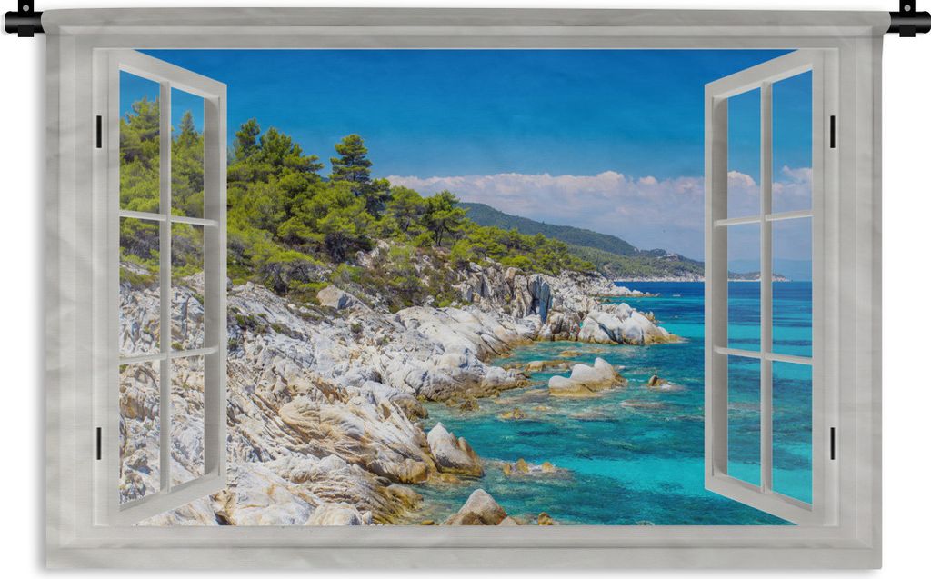 MuchoWow Wandteppich Wandbehang Aussicht - Meer - Felsen 90x60 cm Tapisserie Dekoration Wandtuch - Wandskulpturen - Bildteppich