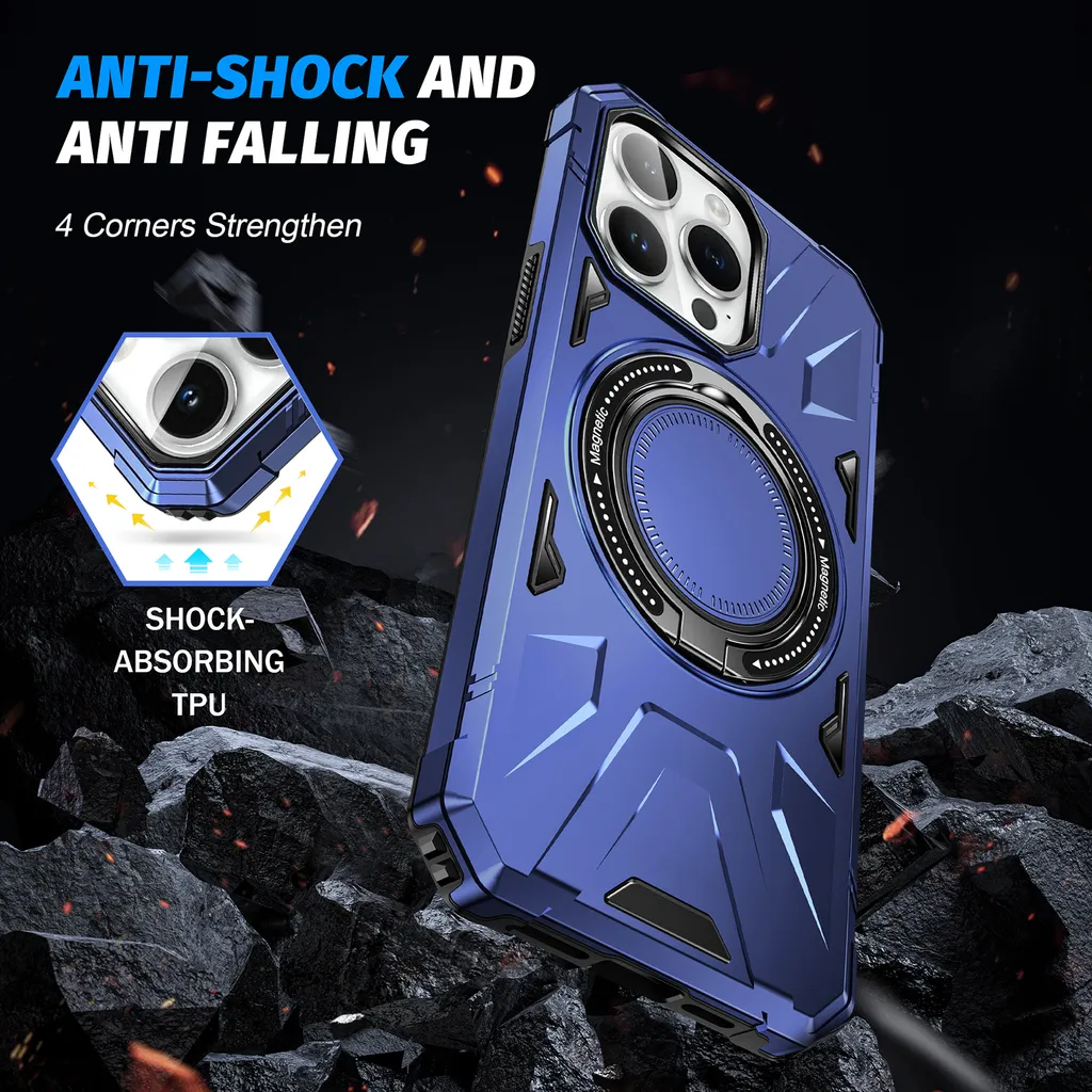 Cover MagSafe iPhone 15 Pro Max Blu con Supporto Anello Magnetico - 7