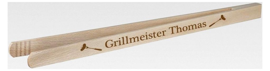 Grillzange mit individueller Namensgravur - Buchenholz 40 cm - Holzzange für Küche und Grill, geeignet zum Grillen - Personalisiertes Geschenk f...
