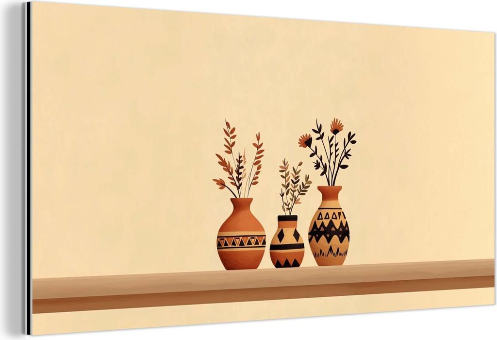 MuchoWow Wanddekoration Metall Metallbild Wandkunst 40x20 cm Vasen - Blumen - Blätter - Minimalistisch MuchoWow Aluminium Gemälde - Bild - Aluminium