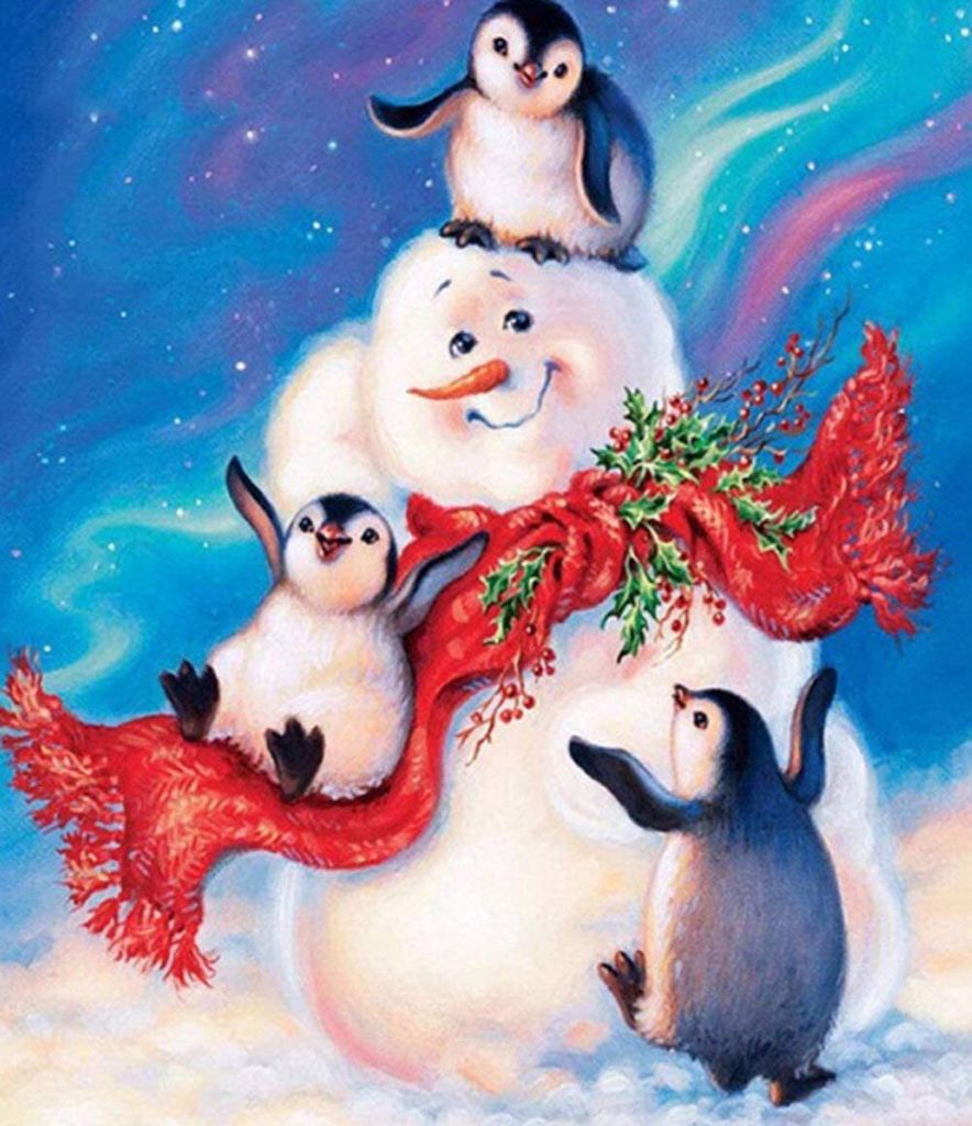 Diamond Painting Set,Großer Schneemann-Pinguin,5D Diamant Painting Bild Full Stickerei Groß Bilder DIY Diamonds Vollbild,40X50cm