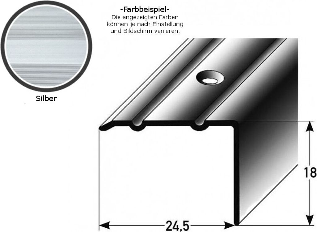 Winkelprofil "Salerno" / Winkelprofil 24,5 mm Typ: 88/89 (Aluminium eloxiert, gebohrt oder selbstklebend) -silber-1000-gebohrt-18 mm