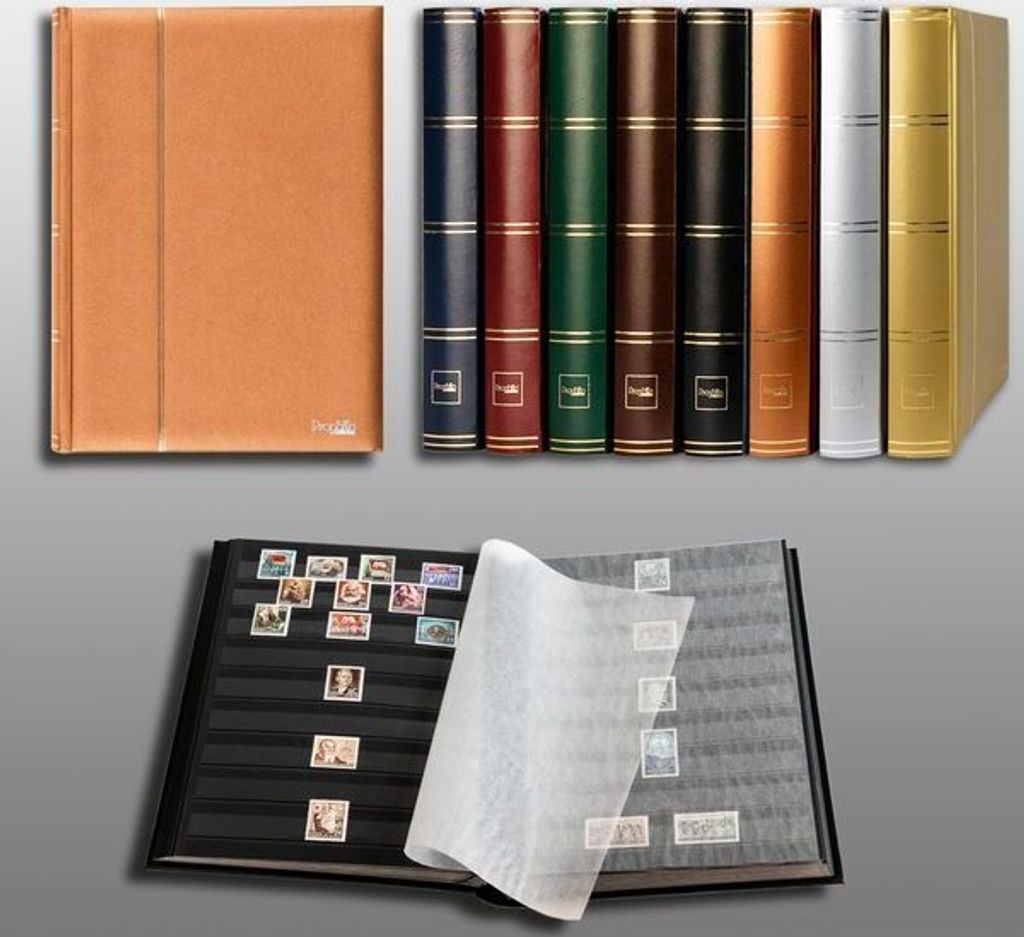Prophila Collection Metallic Edition 60 Schwarze Seiten Briefmarkenalbum Einsteckbuch wattierter bronzener Einband