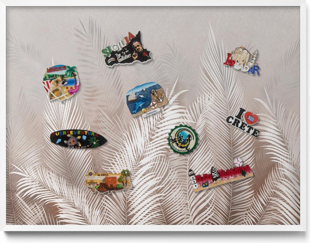 Magnetische Tafel 80x60 cm – Weißer Rahmen – Natürliche Boho-Blätter – Magnetboard, Weißwandtafel – Magnetpinnwand, Wohnzimmer