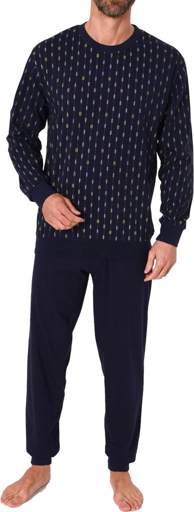 Herren Schlafanzug langarm, Pyjama mit Minimal-Print - 122 101 10 751 ; navy , 56