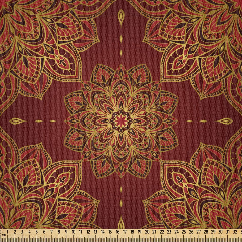 ABAKUHAUS Mandala Microfaser Stoff als Meterware , Orientalische Motive mit floralen Elementen und Blättern östliche Kulturen Inspiration, 2 M (2...