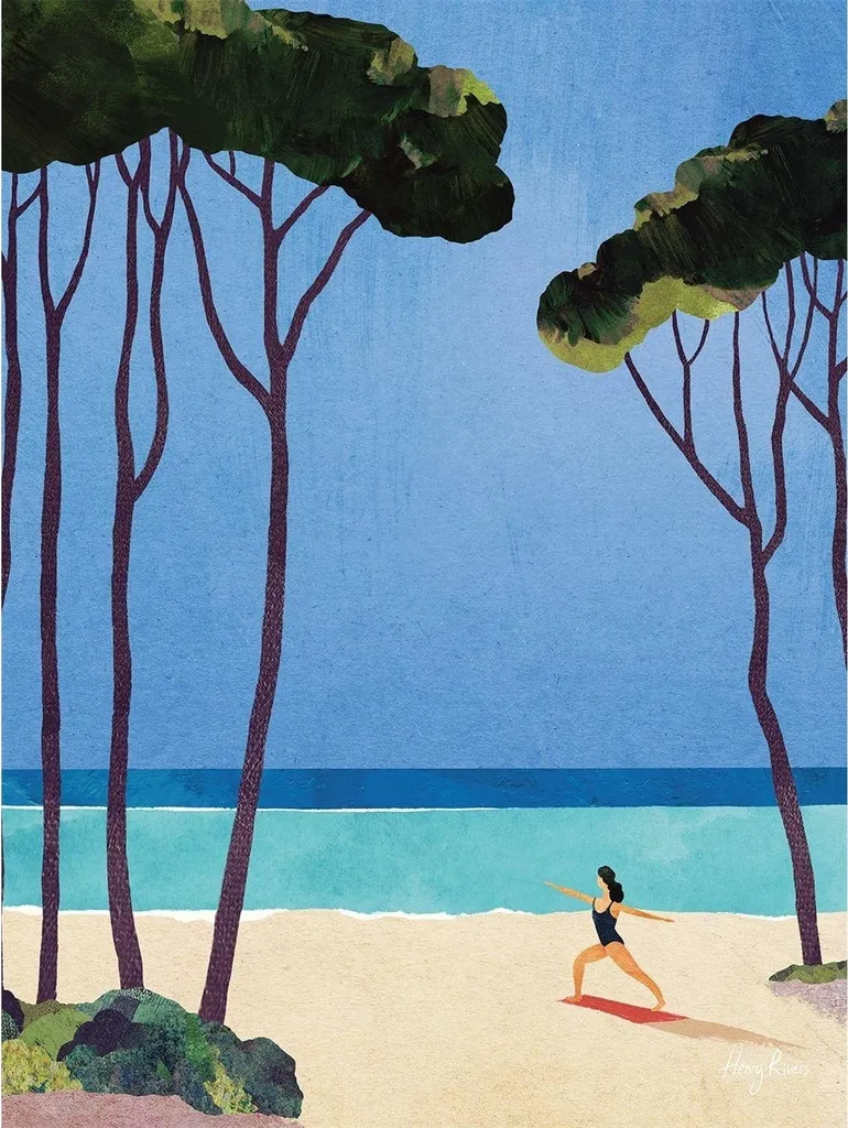 Henry Rivers Yoga Girl PM10394 - Tableau de Plage sur Toile 50x40 cm