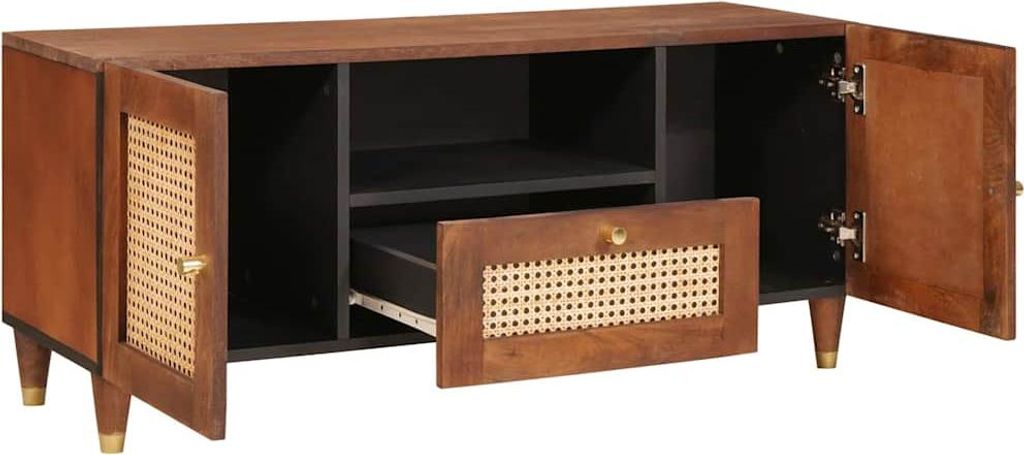 vidaXL TV-Schränk mit Regal Braun 105 x 33,5 x 46 cm Massivholz Mango