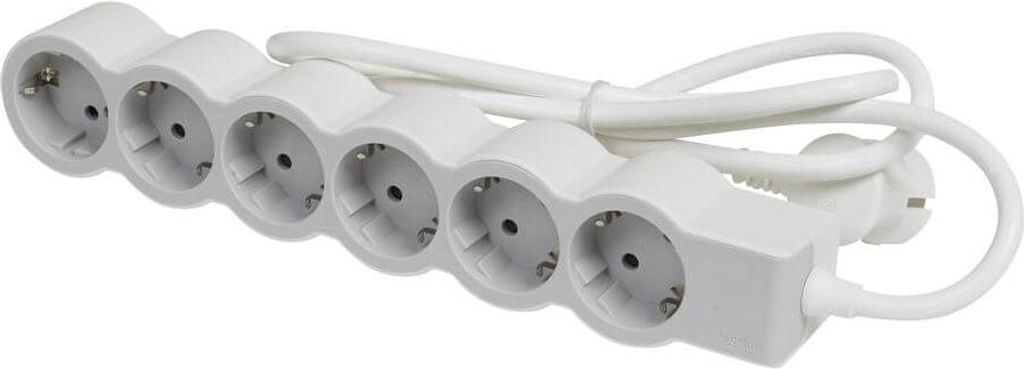 Legrand Flache Steckdosenleiste 6x Steckdose, 3 Meter Kabel weiss-grau 694565
