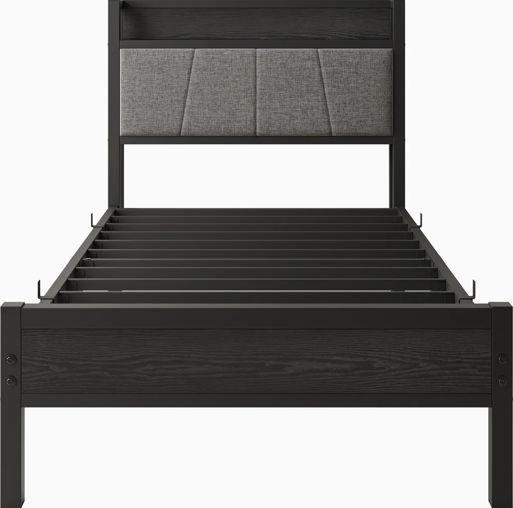 Lit métal 90x200 gris avec tête de lit MDF - Structure stable MODFU - 8