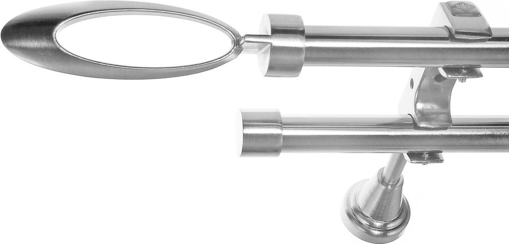 Edelstahl Look Gardinenstange Ø 20mm Wandträger 2-läufig zweiläufig Wandbefestigung Ellipse H60 E85E30 RR