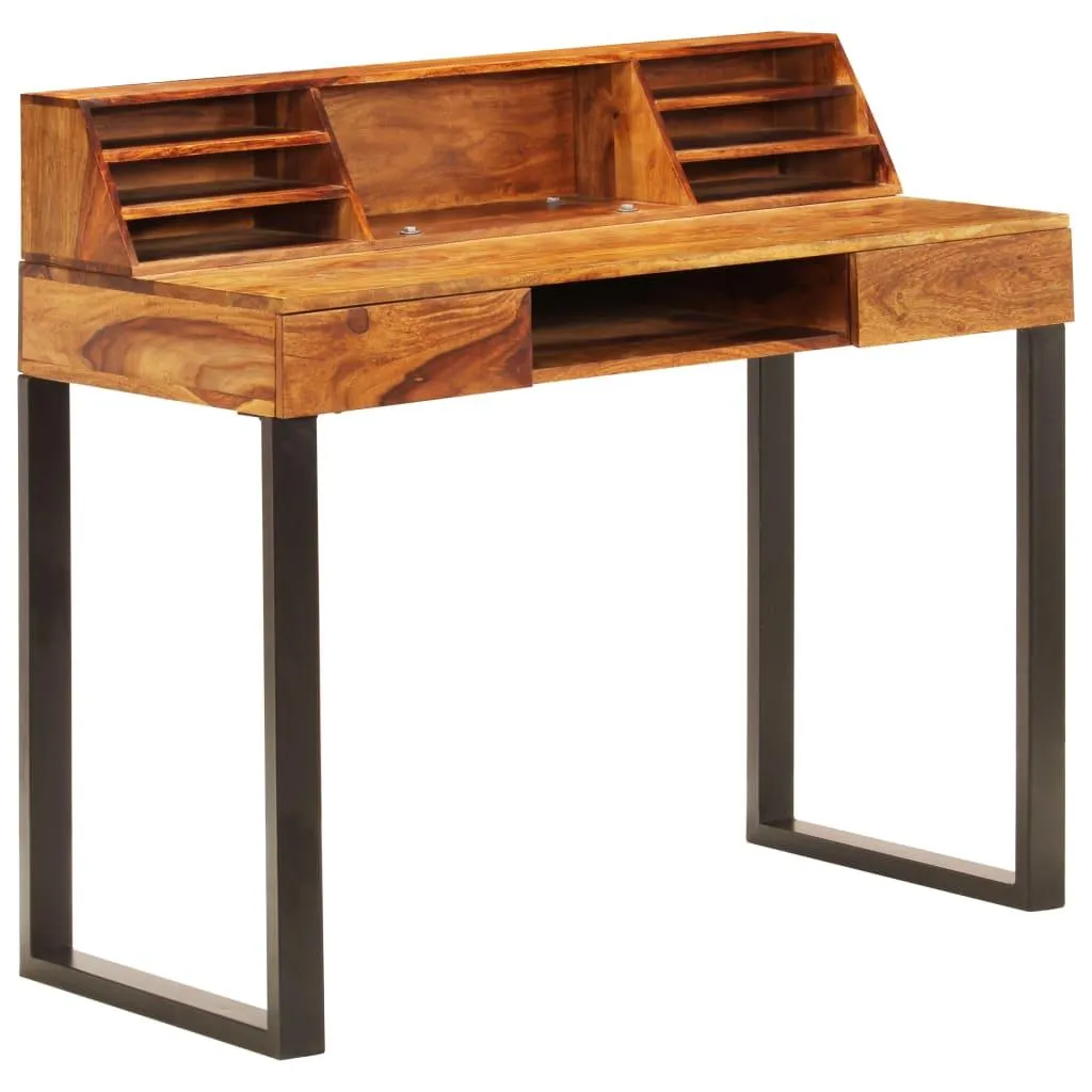 Bureau informatique de style industriel en acacia massif et pieds acier - 8