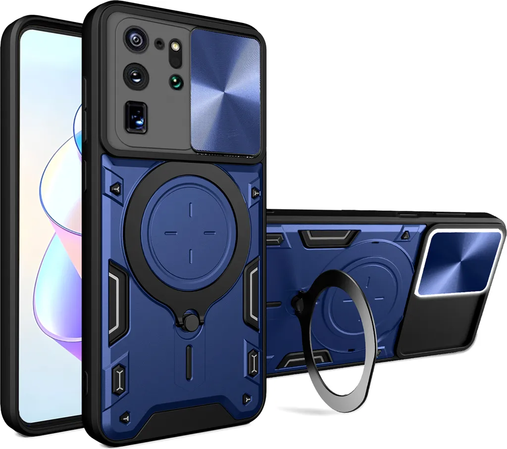 Custodia Samsung S20 Dual Layer Blu - Ring Holder e Copri Obiettivo