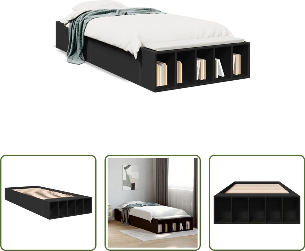 The Living Store Bettgestell Schwarz 75x190 cm Holzwerkstoff