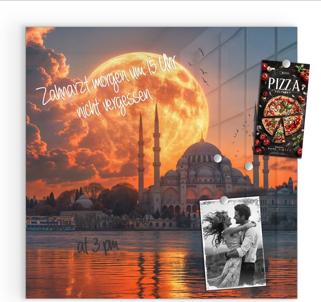 Magnettafel 30x30cm Pinnwand Whiteboard beschreibbar - Mond über Istanbul