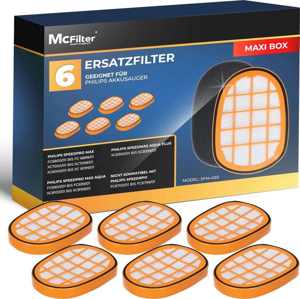 McFilter | 6 Filter passend für Philips SpeedPro Max Aqua, Plus FC6826, Alternative für FC5005/01