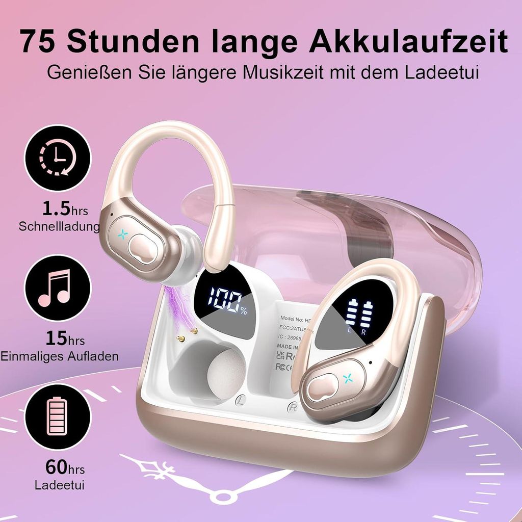Aptkdoe HD65 Bluetooth Kopfhörer Sport, 5.3 mit ENC Mikrofon Pink