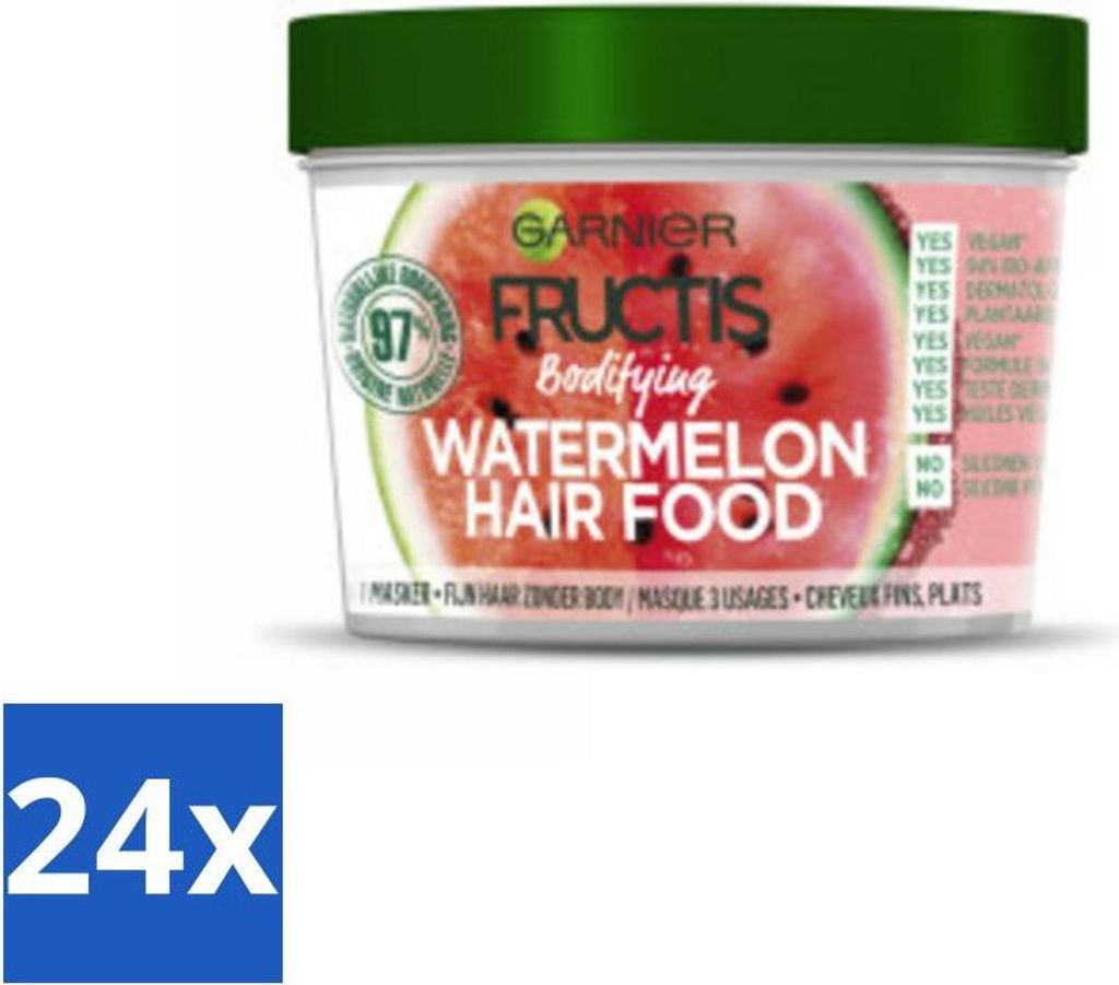 Garnier - Fructis Hair Food Wassermelone - 3-in-1 Haarmaske - Kraftloses Haar - 400 ml - Vorteilspack - 24 Stücke