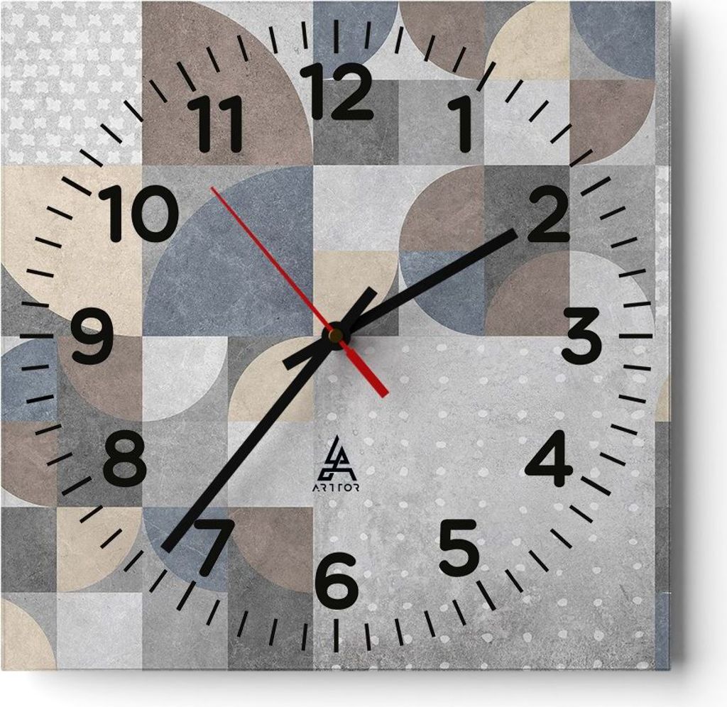 Wanduhr - Quadrat - Glasuhr - Geometrie Kunst Stein - 40x40cm - Schleichendes Uhrwerk - Lautlos - zum Aufhängen bereit - Dekoration Modern - Wandd...