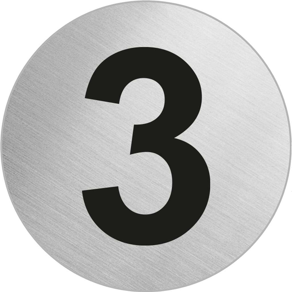 Türnummer Zimmernummer aus Edelstahl "3" Ø 60 mm selbstklebend
