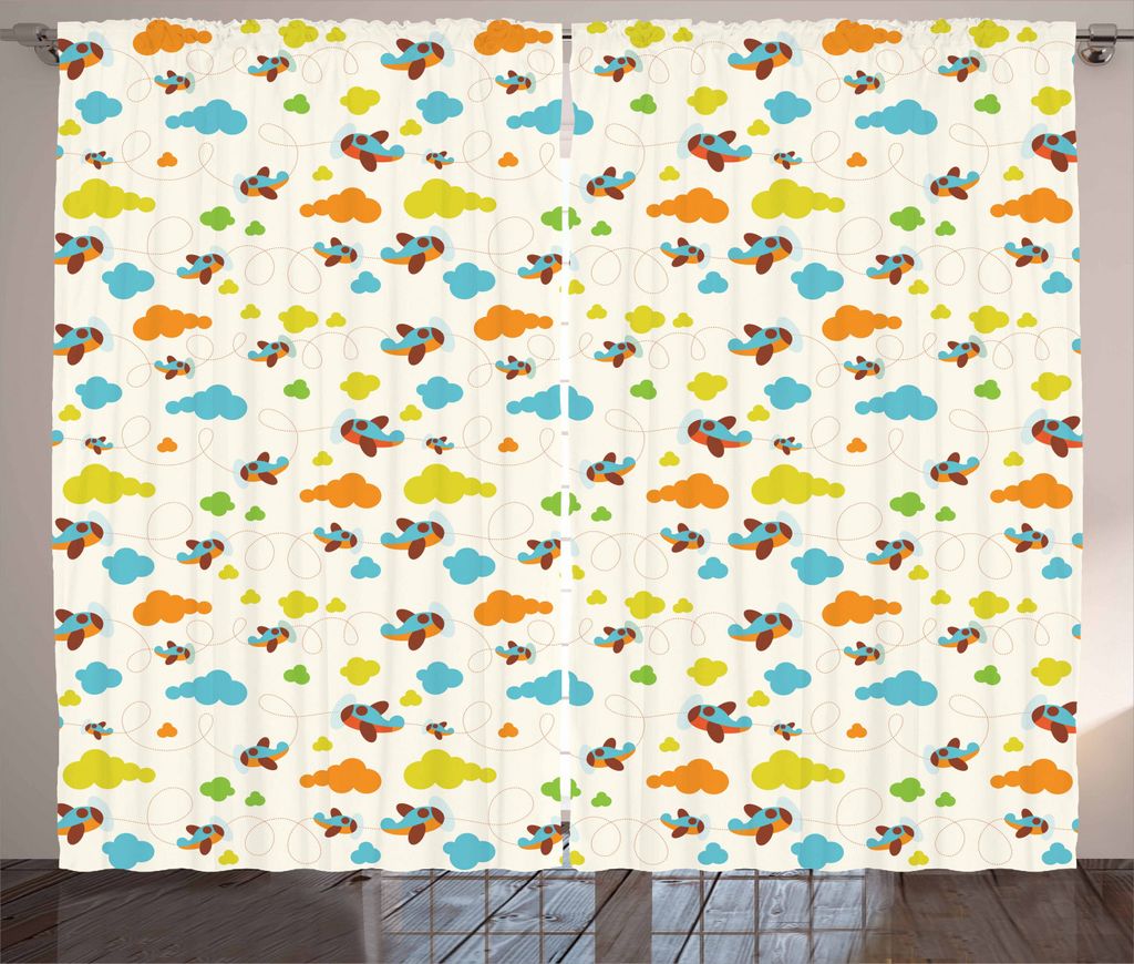 ABAKUHAUS Flugzeug Rustikaler Gardine, Pastell gefärbtes Kleinkind, Schlafzimmer Kräuselband Vorhang mit Schlaufen und Haken, 280 x 225 cm, Mehrf...