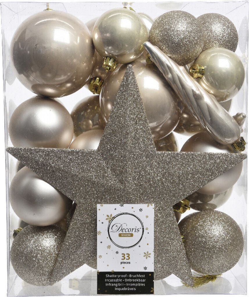 Kaemingk Weihnachtskugeln bruchfest, langlebig, perle 33 Kugeln + Stern
