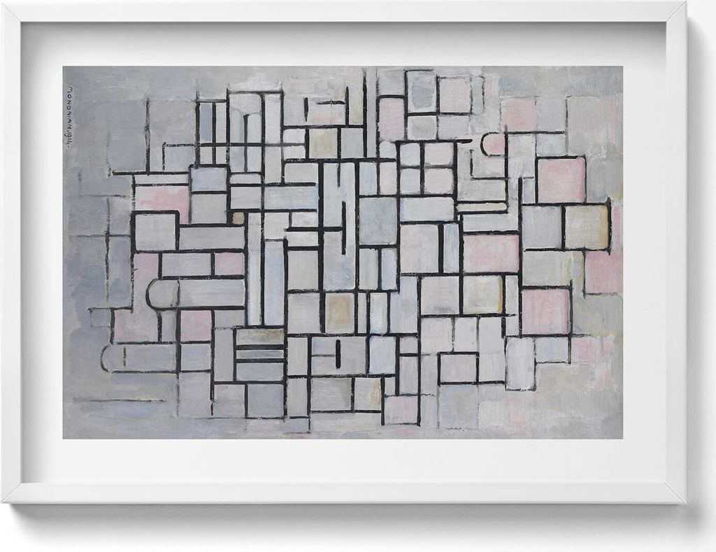 Moderne Kunst - geomorphologische Skizze– Wandbild mit Rahmen – Gerahmtes Bild – Wanddekoration – 70x50 cm – Weiß Rahmen
