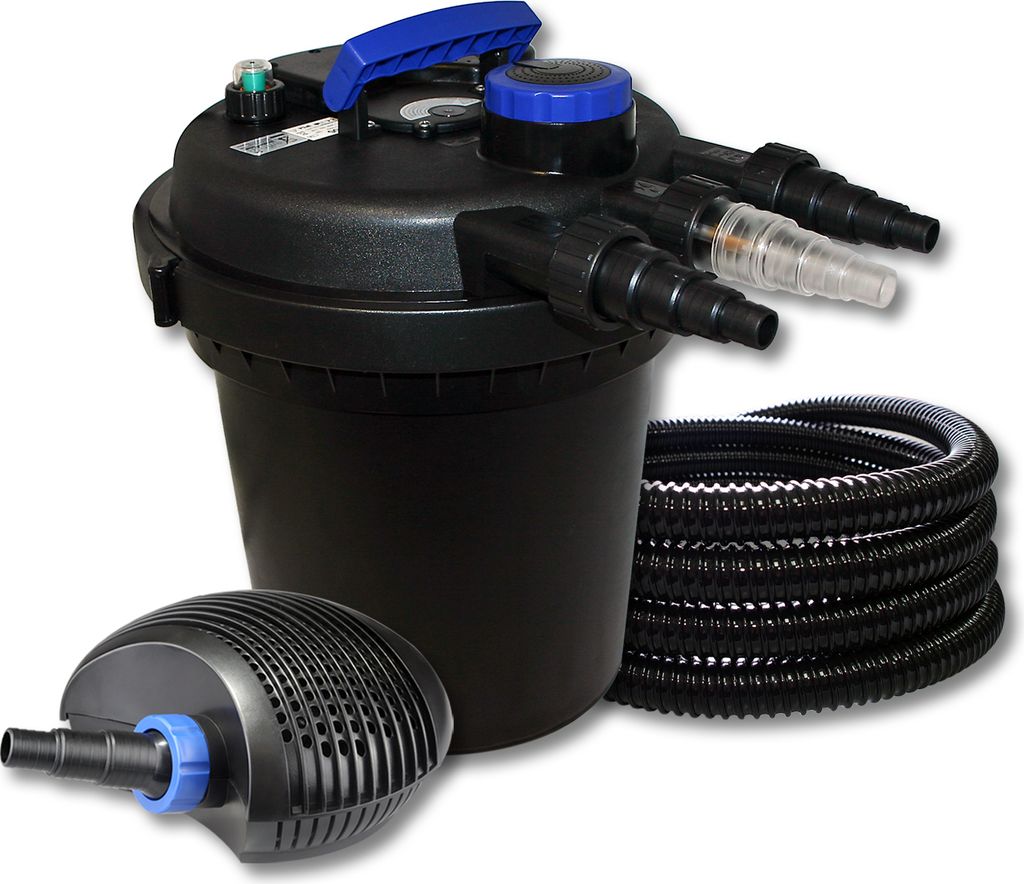 SunSun Komplettset: CPF-180 Teichdruckfilter bis 6000 L mit 11 Watt UV-C Teichklärer, CTF-6000 SuperECO Teichpumpe 6000l/h 40W, 25m Teichschlauch ...