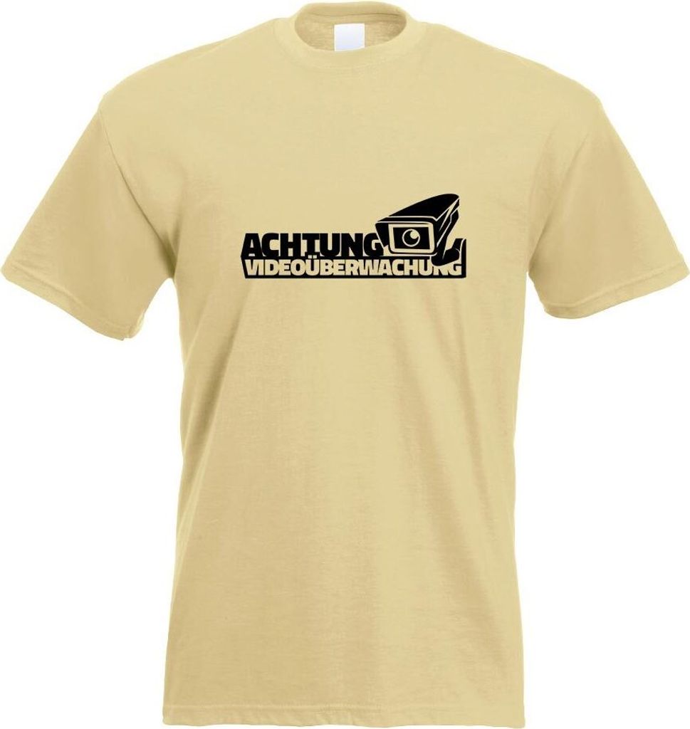 Kiwistar - T-Shirt - Khaki - Achtung Videoüberwachung - Kamera Motiv Bedruckt Funshirt Design Print - mit Motiv Bedruckt - Funshirt Design - Sport...