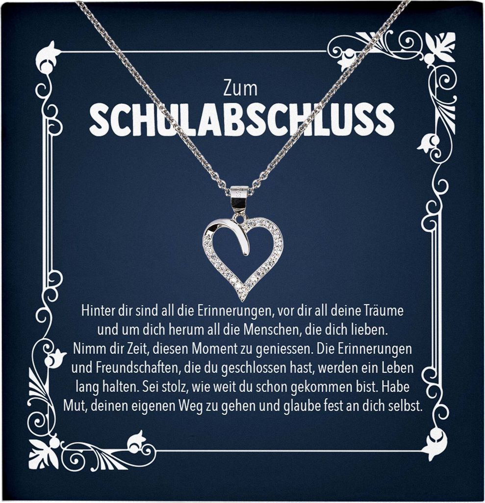 22Feels Schulabschluss Geschenk Mädchen Silber 925 Herz Halskette mit Karte Abiturientin Glückwunsch Frauen Realschule Gymnasium (Damen Mädchen ...