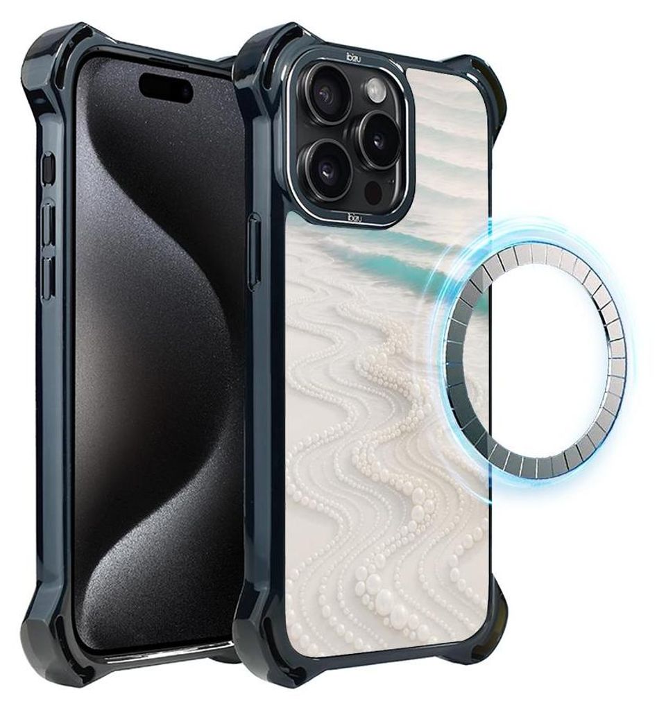 Schutzhülle für das iPhone 15 Pro, MagSafe-kompatibel, verstärkte Ecken, schwarz, Meer, Strand
