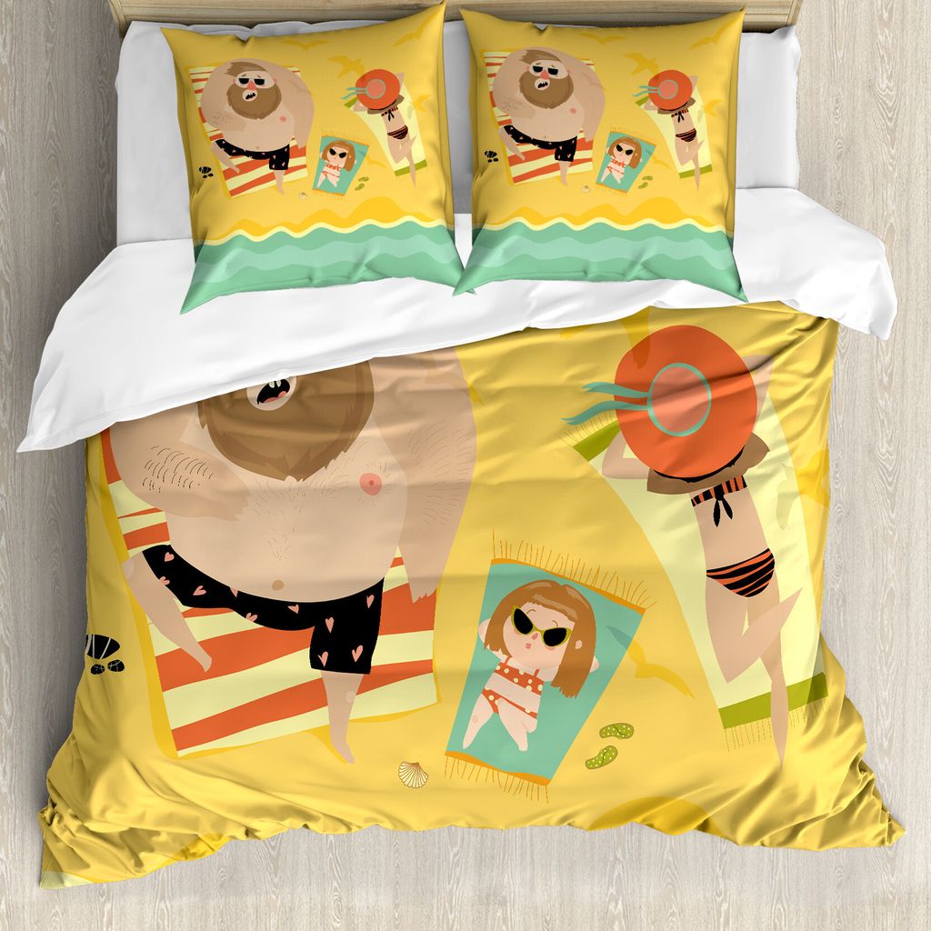 ABAKUHAUS Grafik-Strand Bettbezug Set für Einzelbetten, Happy Family Meer, Milbensicher Allergiker geeignet mit Kissenbezug, 200 cm x 200 cm - 80 ...