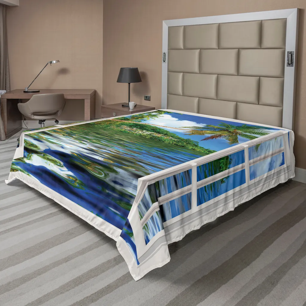 Drap de lit anti-plis 266x260 cm, motif tropical durable vert et bleu