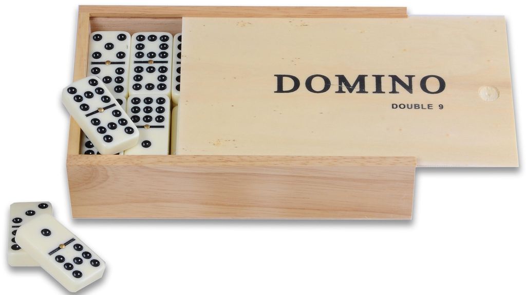 Angel Sports Domino Spiel Doppel 9 im Holzkästchen klassisches Spielzeug