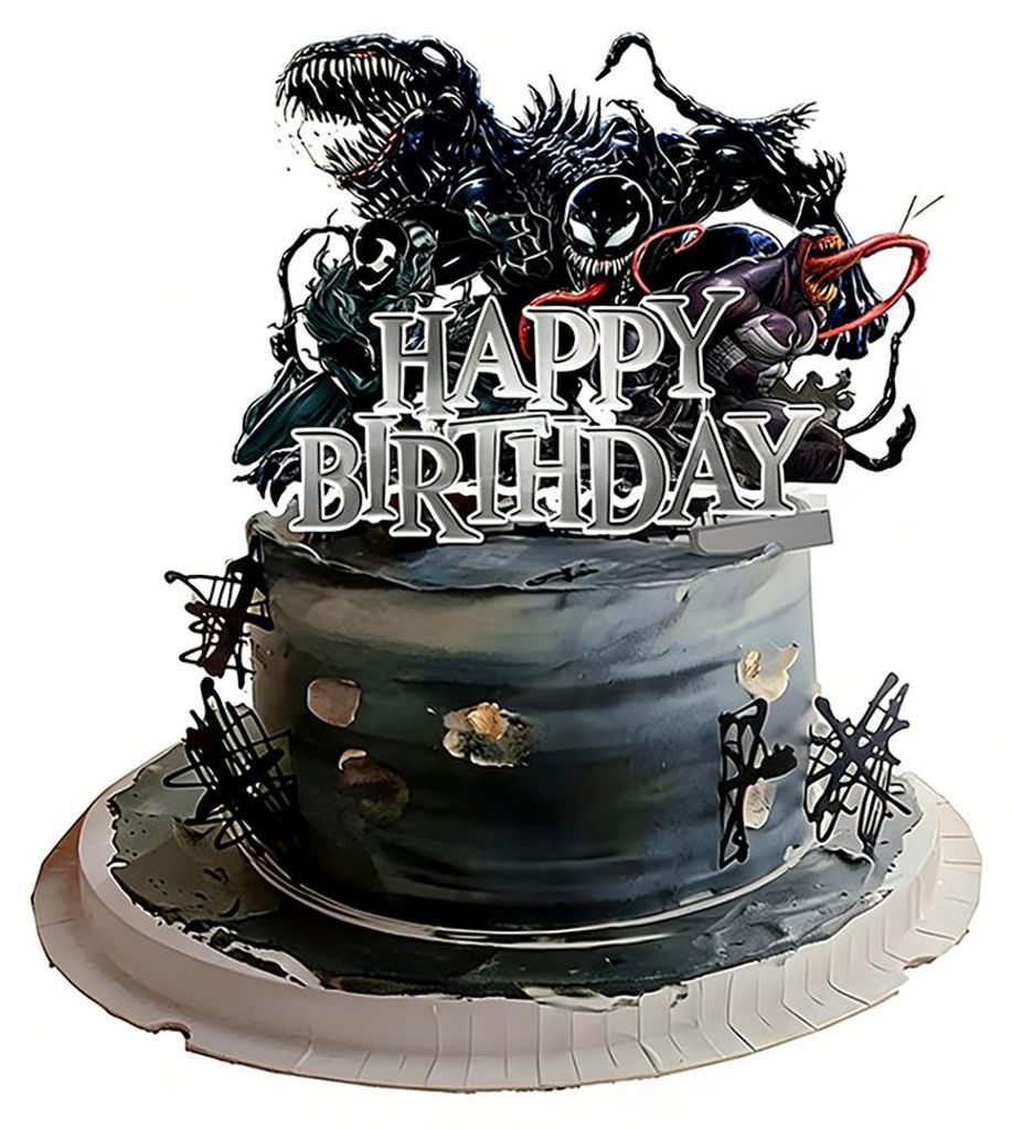 Monster Party Deko Set 18 Luftballons, Banner, Kuchen-Topper Schwarz Weiß, Symbiote Stil, Für Kindergeburtstag Dunkle Helden